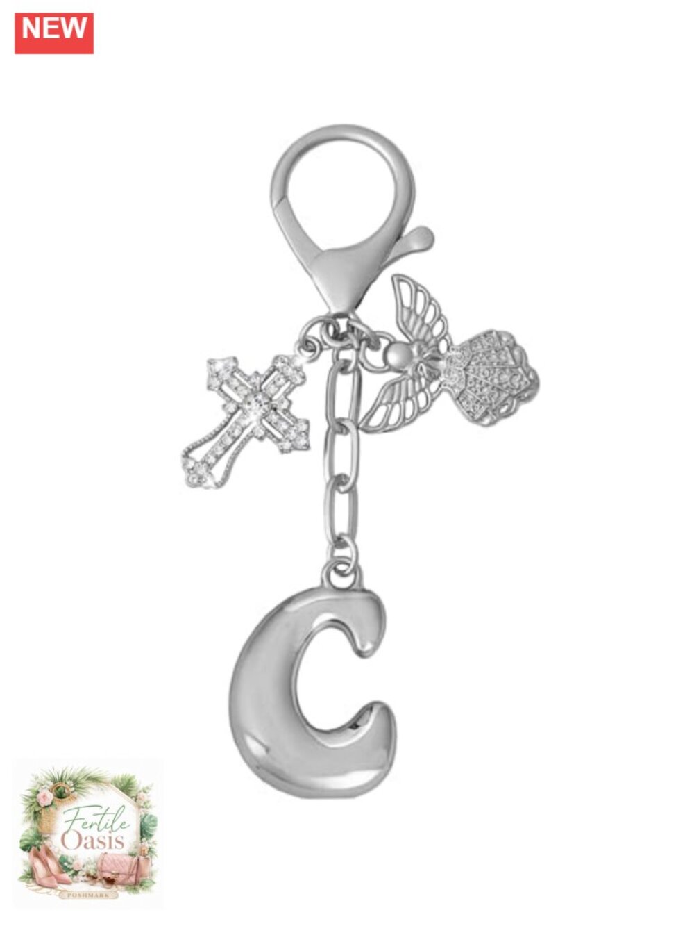 Personalized Initial Letter Keychain Bag Charm, Gold Plated Metal Purse